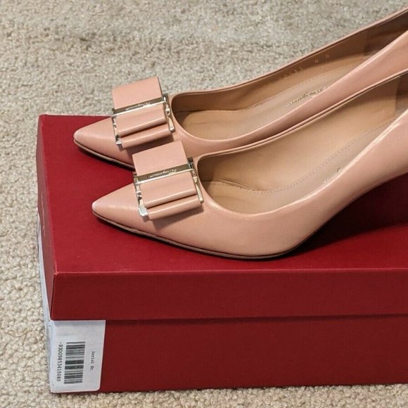 Salvatore Ferragamo Zeri Pointed Toe Pumps Blush/Tan Calf Leather 8 MSRP $750 main image 5